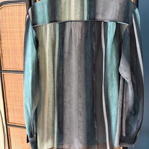 rag & bone Vertical Stripe Sheer Button-Down in Teal and Gray